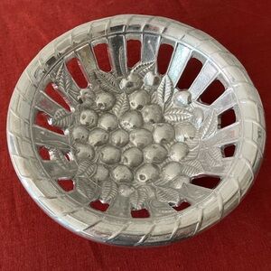 Vintage Wilton Armetale Pierced Silver Fruit Bowl Centerpiece Sculpted Cherries